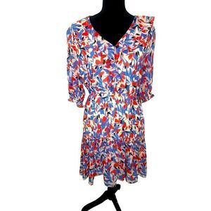 LAUREN RALPH LAUREN FLORAL SPRING RUFFLE DRESS KNEE LENGTH QUARTER SLEEVE SIZE 8
